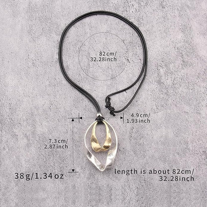 Leather Necklace for Women Boho Choker Necklace Long Cord Leather Pendant Bohemian Neckalce Vintage Alloy Pendant Leather Rope Necklace Wooden Necklaces for Women
