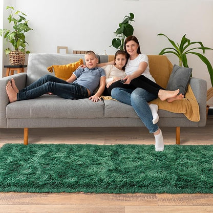 Small Runner Rugs for Bedroom Hallways, 2x4 Runners for Hallways Fluffy Shag Throw Area Rug Non Slip for Bedside Dorm, Shag Rugs for Girls Boys Bedroom, Floor Carpet Runner for Kids Dorm, Dark Green