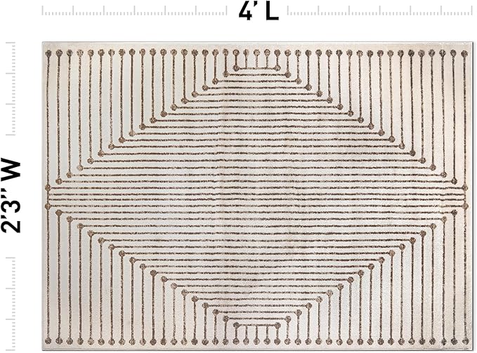 Rugshop Beige and Brown Geometric Area Rug – Soft Abstract Line Pattern Carpet for Living Room, Bedroom, or Office – Contemporary Neutral Decor Accent 2' 3" x 4' Beige