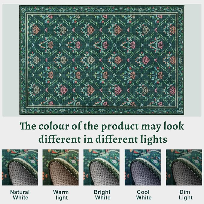 Tangsoo 2x6 Washable Runner Rug for Hallways, Non Slip Green Floral Carpet Runner, Soft Low Pile Floor Carpet Runner for Kitchen, Laundry, Bedroom, Bathroom, Living Room Home Decor
