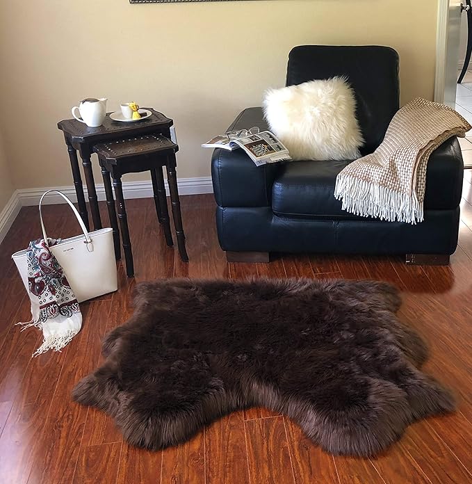 Free Shape Luxury Soft Fluffy Shag Area Rug Double Side by Side 3'x4', 90x120cm - Vegan Fur Ultra Soft Indoor Carpet Nursery Rugs for Bedroom Home Decor, Brown