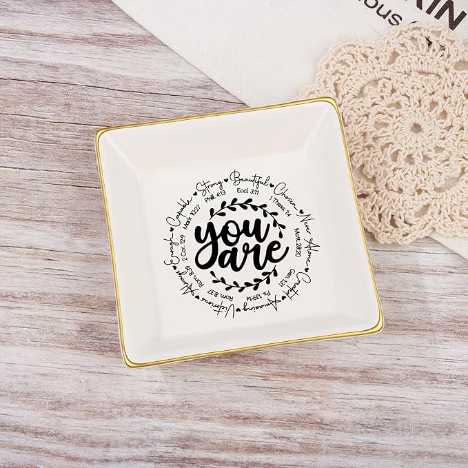 JoycuFF Christian Religious Gifts for Women Jewelry Dish, Inspirational Catholic Easter Communion Confirmation Gifts for Women Teens
