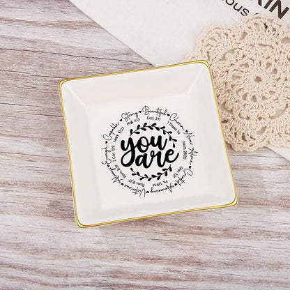 JoycuFF Christian Religious Gifts for Women Jewelry Dish, Inspirational Catholic Easter Communion Confirmation Gifts for Women Teens