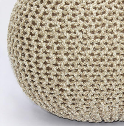 COTTON CRAFT Round Pouf - Hand Knitted Tweed Cable Dori Pouf - Cotton Braid Cord Foot Stool Footrest Ottoman Accent Seat Furniture Bean Bag - Family Room Kids Nursery Dorm - 20x14 - Natural