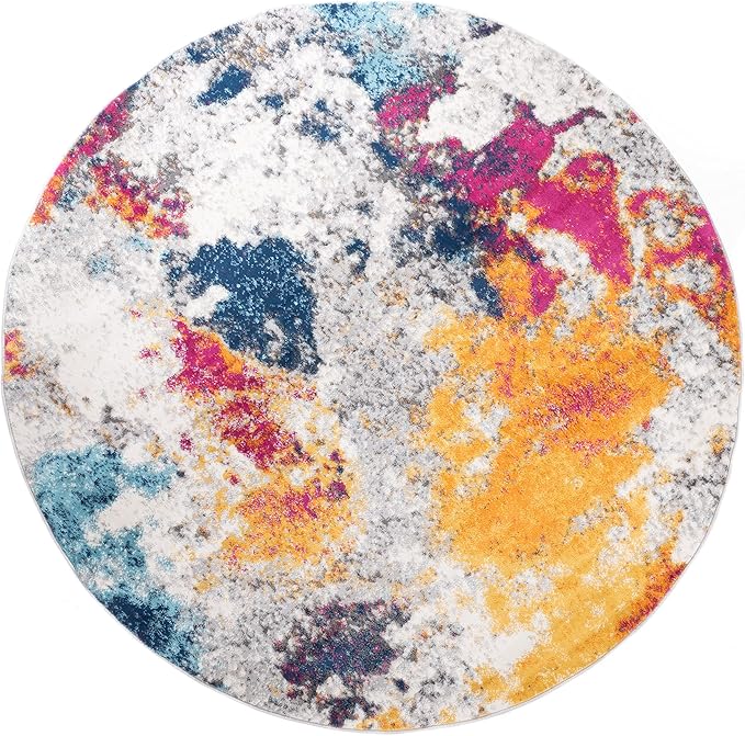 Rugshop Sky Collection Modern Abstract Round Area Rug 8' Multi
