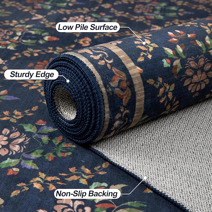 Tangsoo 2x3 Small Washable Entry Rug,Non Slip Blue Floral Throw Area Rugs for Entryway,Front Door Mats Indoor Entrance Carpet for Kitchen Office Laundry, Soft Kids & Pets Friendly
