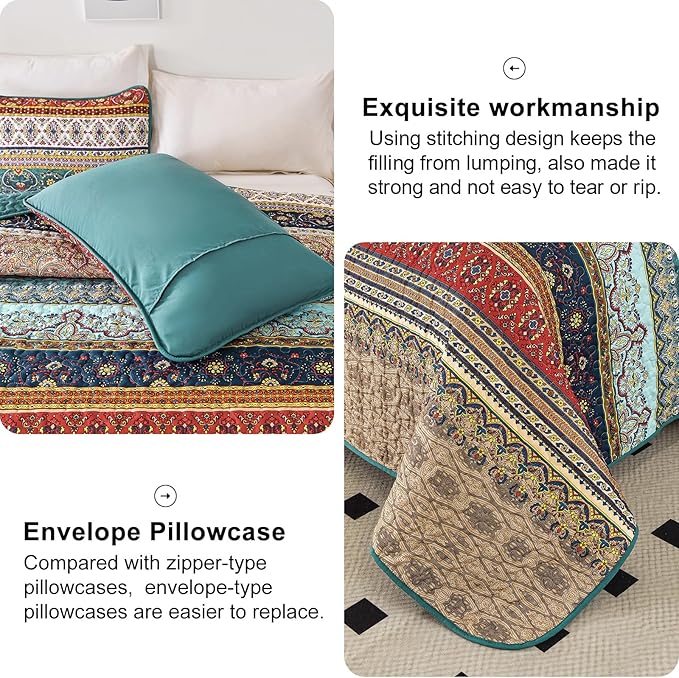 WONGS BEDDING Boho Quilt Set Twin Size, Green and Brown Bohemian Quilt Bedding Set, Lightweight Microfiber Bed Decor Bedspread for All Season 68"x86"(2 Pieces)