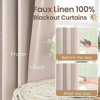 BGment 100% Long Blackout Curtains for Living Room 96 Inch Long - Linen Textured Thermal Insulated Total Sun Blocking Linen Look Burlap Color Window Drapes for Bedroom/Farmhouse, 2 Panels, 52 x 96