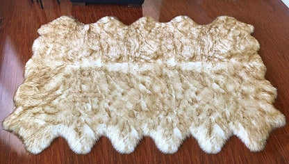 Free Shape Luxury Soft Fluffy Shag Area Rug Duo Decto 12 Pelts 6'x12', 180x360cm - Vegan Fur Ultra Soft Indoor Carpet Nursery Rugs for Bedroom Home Decor, White with Brown Tips