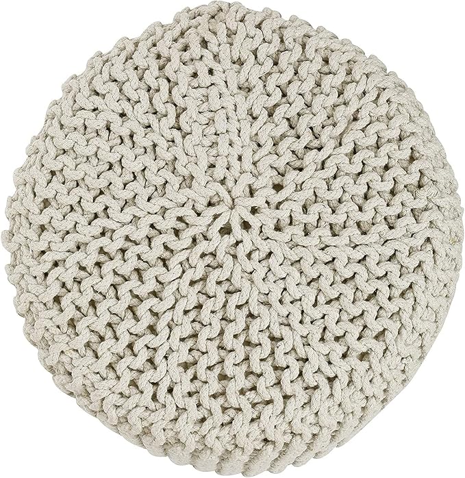 REDEARTH · Cylindrical Hand Knitted Pouf - Foot Stool Ottoman - Cord Boho Pouffe - Cotton Round Poof for Home Decor - Living Room - Nursery - Bedroom - Patio (16" x 16" x 16") - Ivory, Set of 2