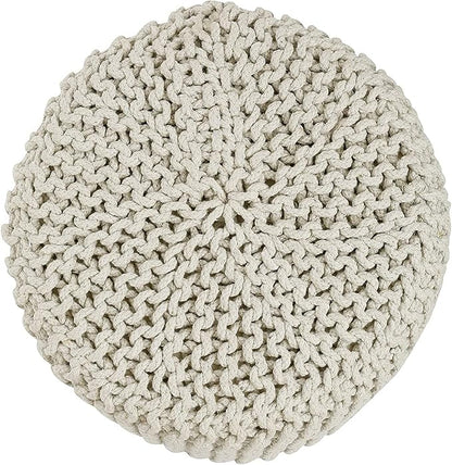 REDEARTH · Cylindrical Hand Knitted Pouf - Foot Stool Ottoman - Cord Boho Pouffe - Cotton Round Poof for Home Decor - Living Room - Nursery - Bedroom - Patio (16" x 16" x 16") - Ivory, Set of 2
