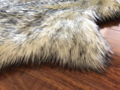 Free Shape Luxury Soft Fluffy Shag Area Rug Octo 8 Pelts 6'x8',180x240 cm - Vegan Fur Ultra Soft Indoor Carpet Nursery Rugs for Bedroom Home Decor, White with Black Tips