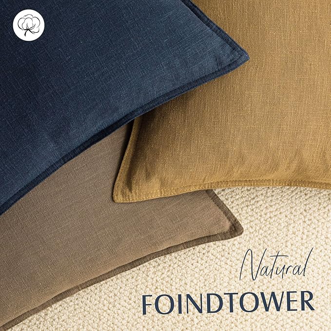 Foindtower Pack of 2, Decorative Linen Soild Throw Pillow Covers Soft Accent Cushion Case Boho Farmhouse Neutral Pillowcase for Chair Couch Sofa Bedroom Living Room Home Decor 24 x 24 Inch Light Brown