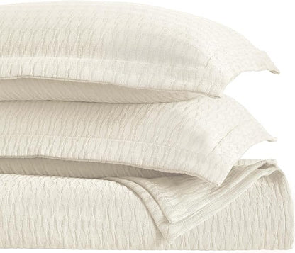 Superior 3 Piece Cotton Bedspread Set, Home Bed Decor, Decorative Bed Spread, 2 Pillow Shams, Medium Weight Blanket, Matelasse Coverlet, Bedding Essentials, Calvert Collection, Full, Ivory
