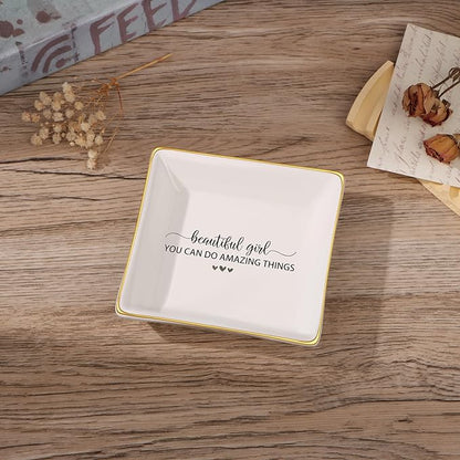 JoycuFF Gifts for Teen Girls Inspirational Birthday Christmas Gifts for Women Teen Girls Ceramic Trinket Dish Tray for Daughter Best Friends Sister Niece
