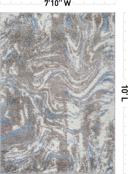 Rugshop Abstract Marble Shag Area Rug Blue 7' 10" x 10' Perfect for Large Living Rooms, Dining Areas, or Master Bedrooms