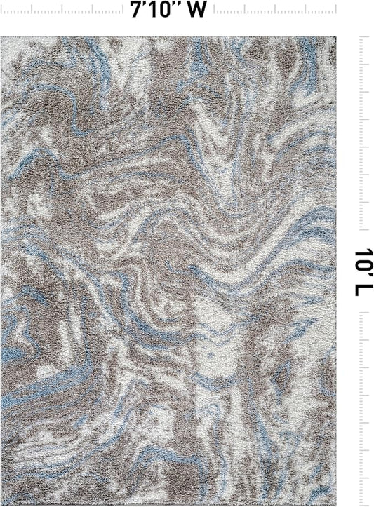 Rugshop Abstract Marble Shag Area Rug Blue 7' 10" x 10' Perfect for Large Living Rooms, Dining Areas, or Master Bedrooms