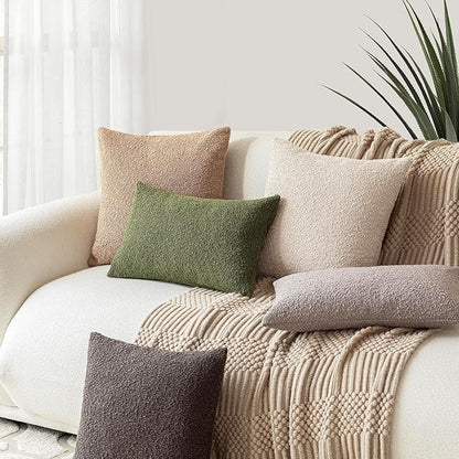Foindtower Textured Boucle Throw Pillow Covers Accent Solid Lumbar Pillow Cases Cozy Soft Decorative Couch Cushion Case for Chair Sofa Bedroom Living Room Home Decor, 12 x 20 Inch,Green