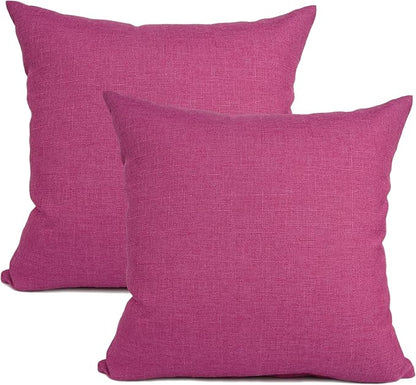YOUR SMILE Pack of 2 Canves Faux Linen Throw Pillow Covers Square Rustic Farmhouse Decorative Burlap Pillowcases Cushion Covers for Couch Bed Sofa Living Room (Pink, 18'' X 18'')