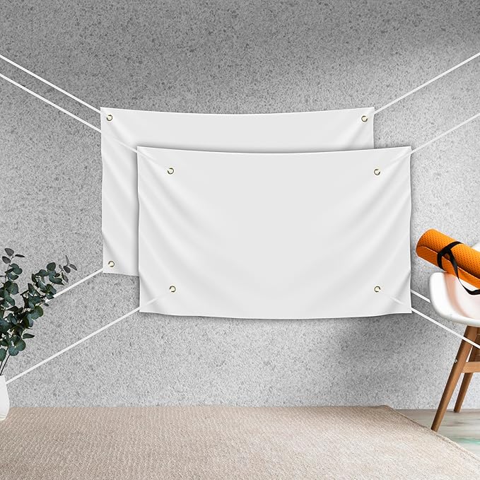 2 Pcs Blank DIY Banners Polyester Oxford Cloth White Banner with Hanging Rope for Wall Signs Writing DIY Painting Indoor Outdoor Office Camping Yard Birthday Party Decorations Supplies 1.6x1ft-BECKTEN