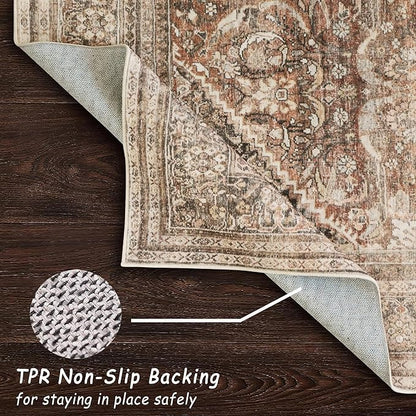 vivorug Runner Rug 2'x8' Vintage Washable Non-Slip Runners for Hallways Kitchen Entryway Laundry Room Carpet Hallway Runner Earth Tone