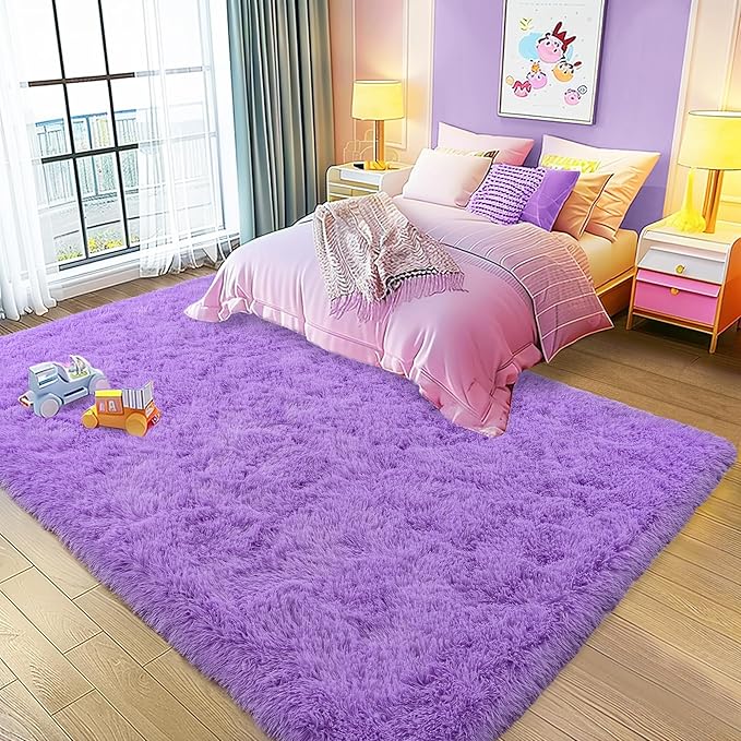 Large 9x12 Area Rugs for Living Room, Ultra Soft Shag Living Room Rug Thick Fluffy Rug for Bedroom, Plush Fuzzy Carpet for Girls Boys Kids Room Non Slip Dorm Home Decor Aesthetic, Purple