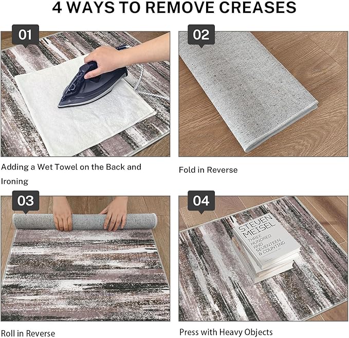 Modern Abstract Runner Rug 3x8, Dark Light Brown White Washable Kitchen Runner Non-Slip Soft Hallway Rug Runner Thin Print Faux Wool Carpet for Entryway Bedroom Laundry Room Indoor