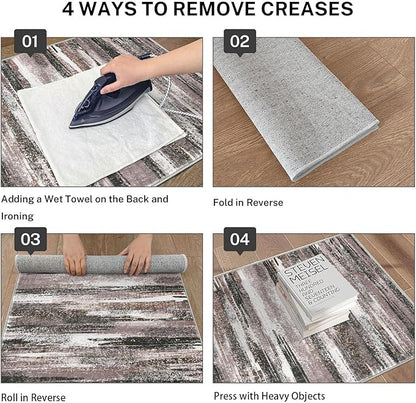 Modern Abstract Runner Rug 2.6x10, Dark Light Brown White Washable Long Kitchen Runner Non-Slip Soft Hallway Rug Runner Thin Print Faux Wool Carpet for Entryway Bedroom Laundry Room Indoor