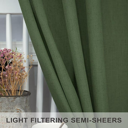 Christmas Olive Green Curtains 108 Inches Long for Living Room 2 Panels Set Back Tab Pocket Avocado Green Boho Drape Neutral Aesthetic Cottagecore Decor Linen Sheer Light Curtain for Kids Bedroom 9 FT