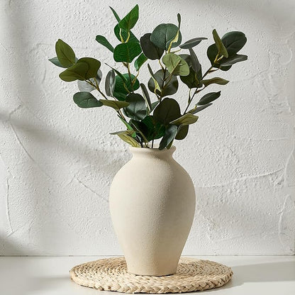SIDUCAL Ceramic Vintage Flower Vase | 9 Inch Large Pottery Rustic Farmhouse Boho Vase for Home Decor, Table, Living Room, Bathroom, Coffee Desk, Shelf, Mantel Decoration, Wedding, White