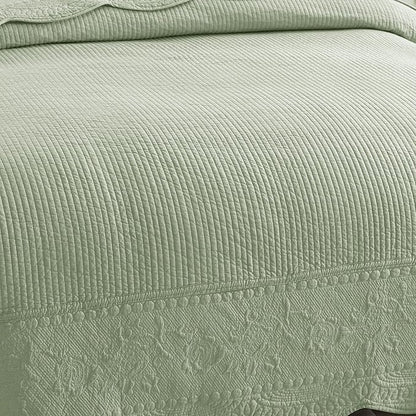 MarCielo 3-Piece 100% Cotton Oversized Bedspread Lightweight Quilt Coverlet Embroidery Farmhouse Bedding Set (TG Pale Green, Oversized King (118"x106"))