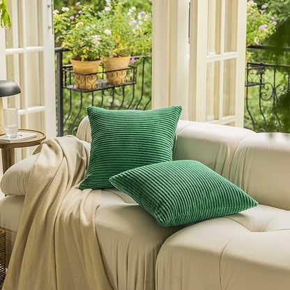 Home Brilliant Super Soft Corduroy Spring Decorative Pillow Covers 24x24 Euro Shams Covers 24 x 24 Throw Pillow Cover for Patio Couch Sofa Bedroom Decor, 60x60cm, Moss Green