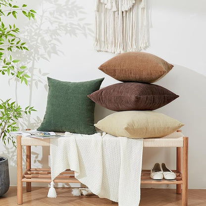 GAWAMAY Decorative Chenille Throw Pillow Covers 24"x24" Inch Pack of 2, Soft Square Couch Pillow Cover for Sofa Cushion Living Room Bedroom Solid Oversized Pillowcases Dark Green 60x60cm (ONLY COVERS)