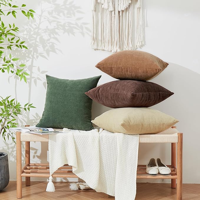 GAWAMAY Decorative Chenille Throw Pillow Covers 26"x26" Inch Pack of 2, Soft Square Couch Pillow Cover for Sofa Cushion Living Room Bedroom Solid Oversized Pillowcases Dark Green 66x66cm (NO Insets)