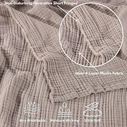 Muslin Blanket - Pure 100% Turkish Cotton Airy Soft Light Versatile Gauze Throw Blanket for Bed, Couch, Sofa (Taupe, Throw Size (50" x 66" inch))