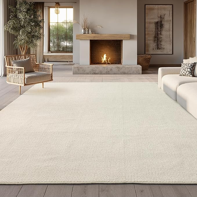Bedsure 6x9 Faux Wool Area Rugs for Living Room, Machine Washable Carpet, Non-Slip Backing, Pet Friendly Throw Rug for Bedroom Dining Room, Linen
