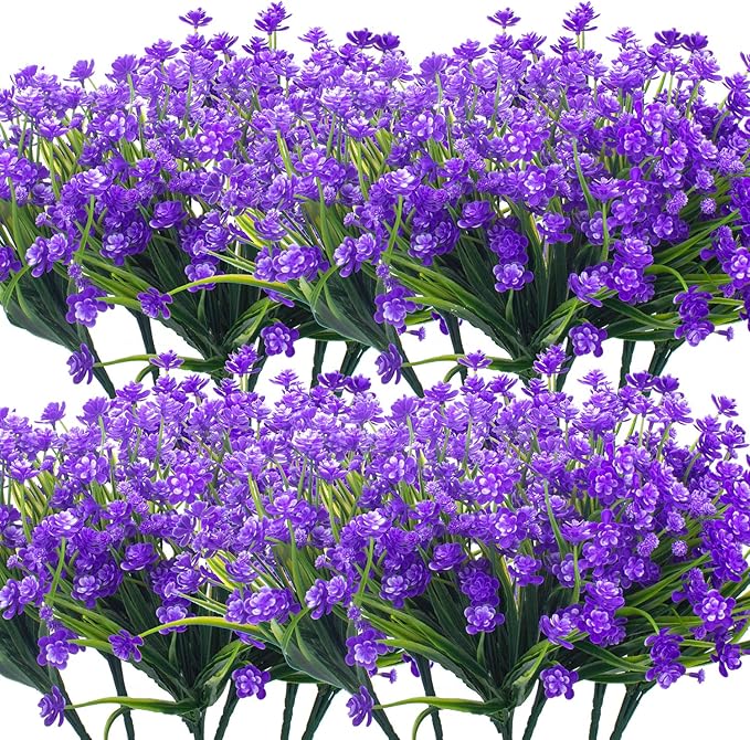 Artificial Flowers, 20 Bundles Outdoor Fake Flowers for Decoration UV Resistant Faux Plastic Plants Garden Porch Window Box Décor (Blue)
