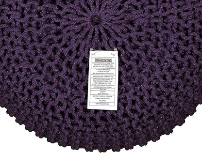COTTON CRAFT Round Dori Pouf - Cotton Braid Cord Cable Knitted Ottoman - Foot Stool - Footrest - Floor Pouf - Woven Ottoman - Bean Bag - Living Room Dorm - 20 inches Diameter x 14 Height - Deep Plum