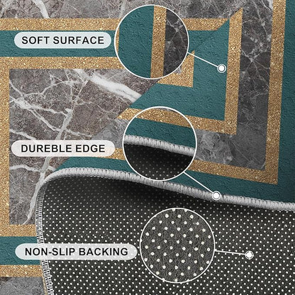 Emerald Green Marble Rug Luxury Teal Marble Area Rug Gilded Geometric Carpet Vintage Stone Crack Carpet for Bedroom Bedside Living Room 5x7ft
