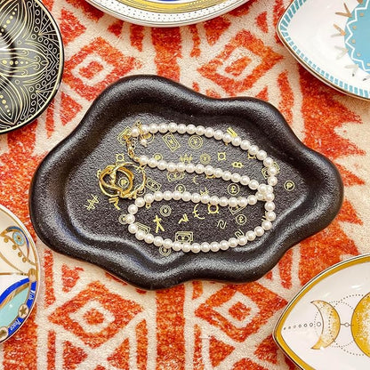 J.K.Leo Exquisite Small Ceramic Jewelry Tray - Trinket Dish Evil Eye Decor, Gold Plate Ring Holder, Modern Boho Home Essentials, Perfume Organizer, Witchy, Aesthetic Room Decor (Cloud-A)