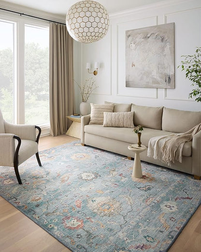 Loloi Margot Collection MAT-06 Denim/Multi 2'-3" x 3'-9" Accent Rug feat. CloudPile, No-Shed Easy Clean Large Patterned Area Rug for Living Room, Bedroom, Dining Area