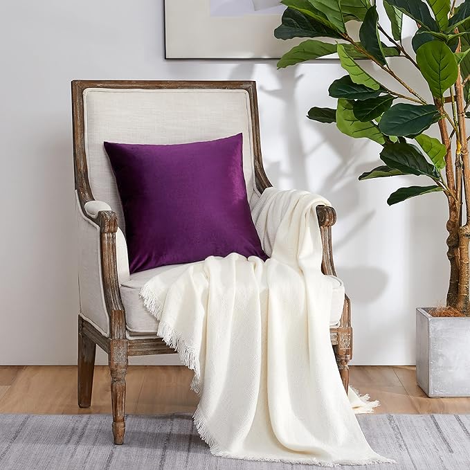 GIGIZAZA Decorative Throw Pillow Covers 26x26,Set of 2 Purple Square Couch Pillow Covers,Velvet Sofa Boho Cushion Pillows