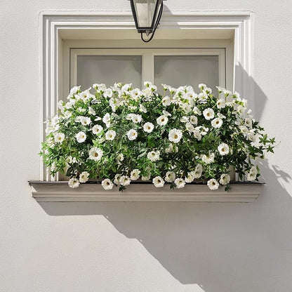 Artificial Flowers Artificial Petunias for Outdoors Artificial Hanging Plants Outdoors Silk Flowers with Stems Outdoor Flowers Uv Resistant for Porch Decor Terrace Decor（White） with Pot 2PCS