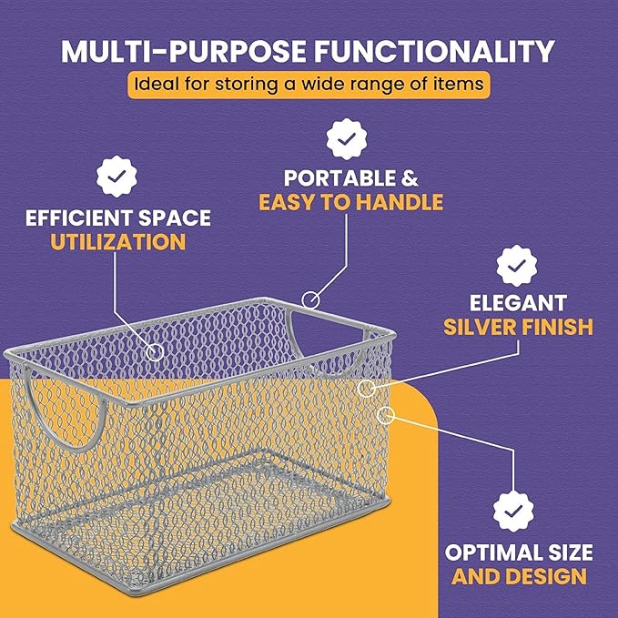 Ybm Home Mesh Storage Box, Silver Mesh Great for School Home or Office Supplies, Books, Computer Discs and More (1, 7.75 x 4.3 x 4.3)