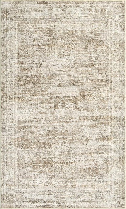3x5 Rug, Small Area for Kitchen, Entryway, Machine Washable Non-Slip Throw Rug, Vintage Carpet for Nursery Coffee Table Brown