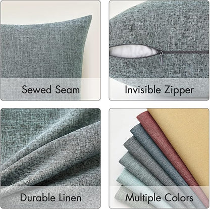 MIULEE Pack of 2 Decorative Linen Burlap Textured Pillow Covers Farmhouse Boho Accent Pillowcases Spring Coastal Home Decor for Couch Sofa Bedroom Living Room 18x18 Inch Grey Blue