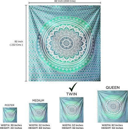 raajsee Green Ombre Mandala Tapestry Wall Hanging,Indian Cotton Beach Throw Blanket Hippie Tapestries,Boho Decor,Meditation Yoga Mat Rugs,52x82 inches