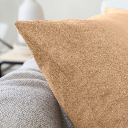Encasa XO Velvet Throw Pillow Covers 18x18 in (45x45 cm) - Gold - Set of 2 No Inserts, Only Pack of 2 Cases | Soft Square Decorative Euro Shams Cushion Cover for Couch, Sofa