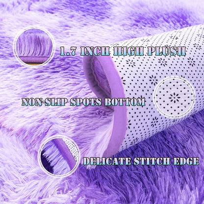 Ultra Fluffy Area Rugs for Living Room Bedroom, 6x9 Fuzzy Large Living Room Rugs, Thick Shag Rug for Dorm, Soft Non Slip Kids Girls Boys Rug for Home Decor Aesthetic, Tie-Dyed Purple