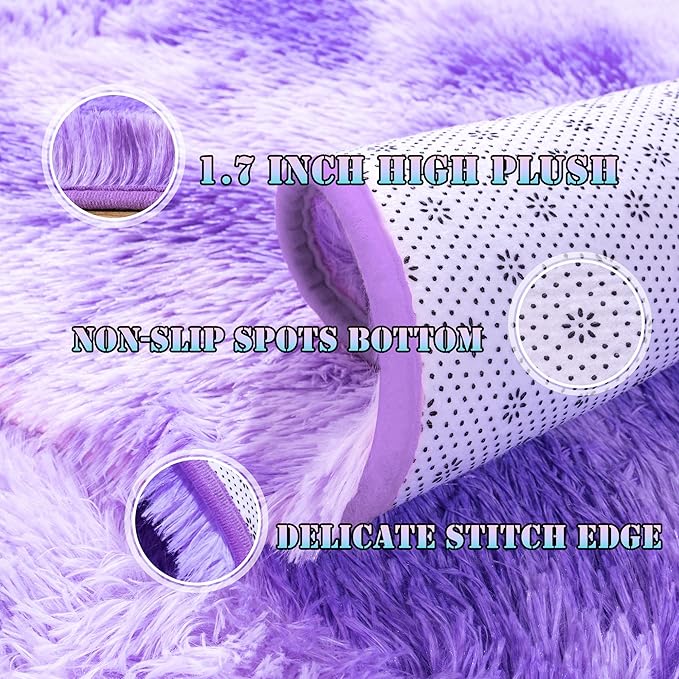 8x10 Large Area Rugs for Living Room, Ultra Fluffy Shag Rug for Bedroom, Modern Plush Soft Carpet for Girls Boys Kids Room Dorm Fuzzy Non Slip Rug for Home Decor Aesthetic, Tie-Dyed Purple